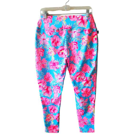 Simply Southern Womens Tropic Yoga Pants Size Large NWT Pink Blue Hibiscus - Picture 3 of 4